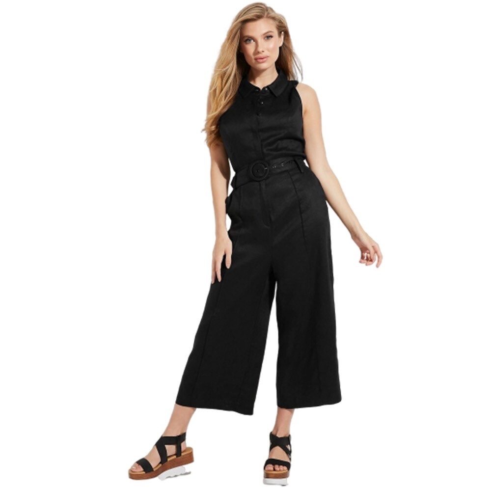 New Guess Ilaria Cropped Wide-leg Linen Blend Jumpsuit 4 S